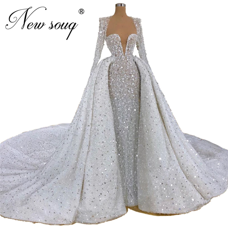 Выдержанные бусины формабридальные платья невесты съемная юбка блестки женские