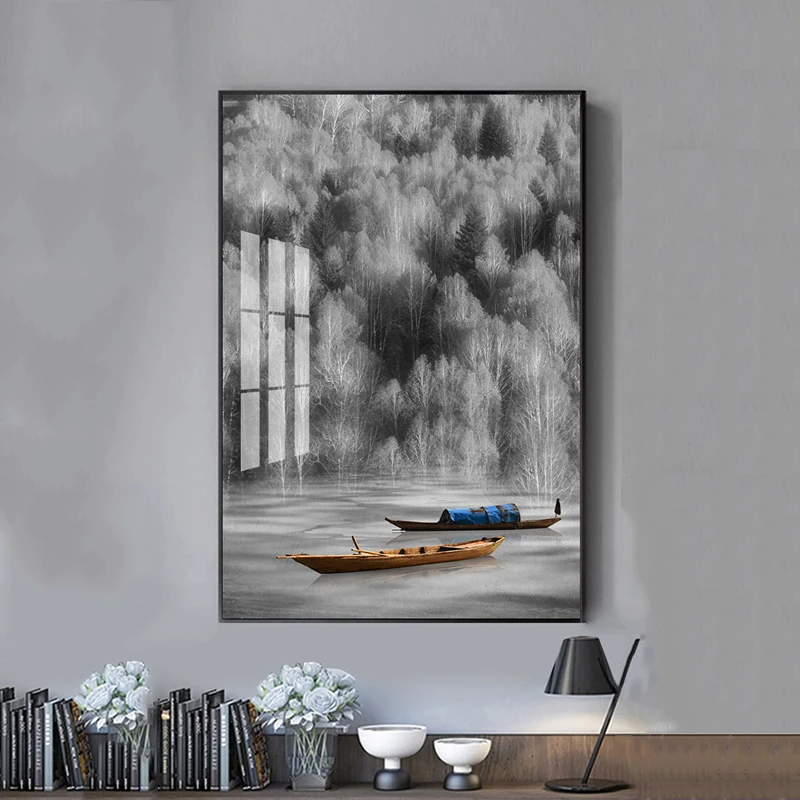 

Boat Posters Black And White Pictures For Living Room Canvas Prints Home Decor Abstract Wall Painting Tree Indoor Decorations