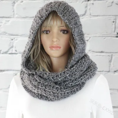 

Women Winter Scarf Solid Hooded Scarf Ear Protection Warm Knitted Cap Scarf Set Cap