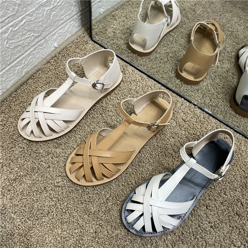 Женские сандалии из ПУ кожи DEAT черные открытые босоножки с круглым носком и