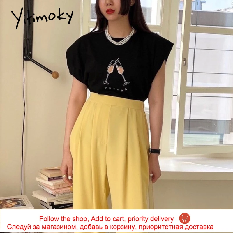 

Yitimoky Simple Woman Tshirts O-Neck Short Sleeve Fashion New Letter Hand-Painted Print Loose Pullover Casual Tops 2021 Summer