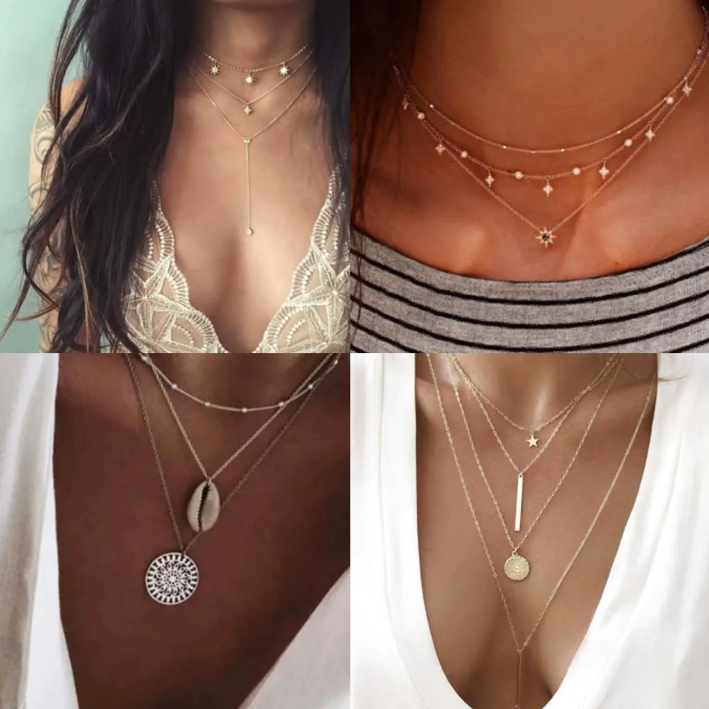 Богемное модное ожерелье s & Кулоны для 2019 винтажное многослойное чокер женское