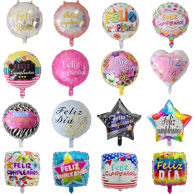 

50pcs/lot 18inch Feliz Cumpleanos Spanish Birthday Balloons Round Mylar Helium Ballon Happy Birthday Party Air Globos Baloes