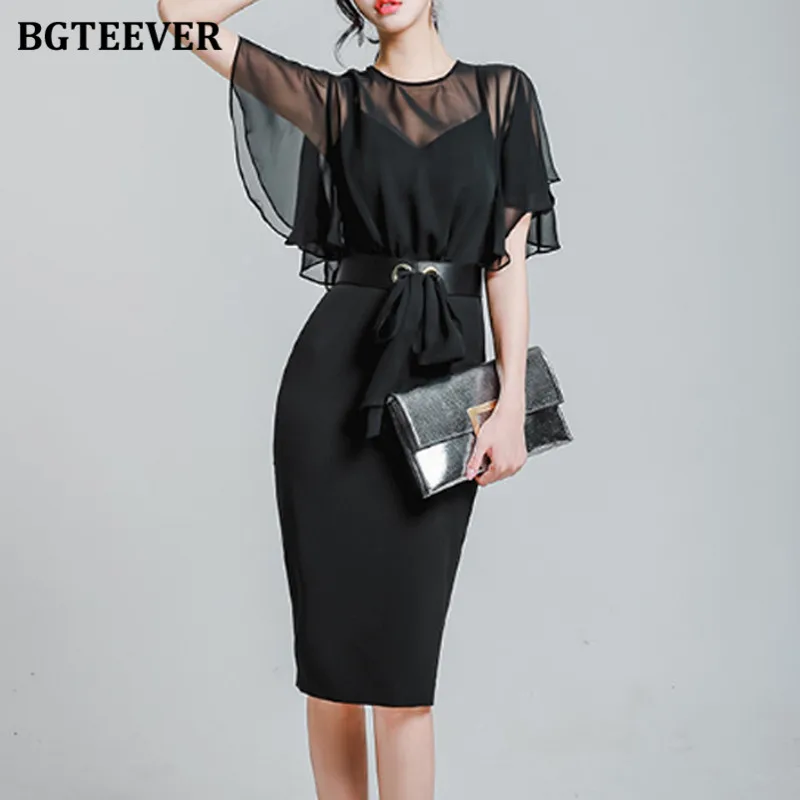 Элегантное прозрачное Сетчатое лоскутное женское платье карандаш BGTEEVER с тонкой