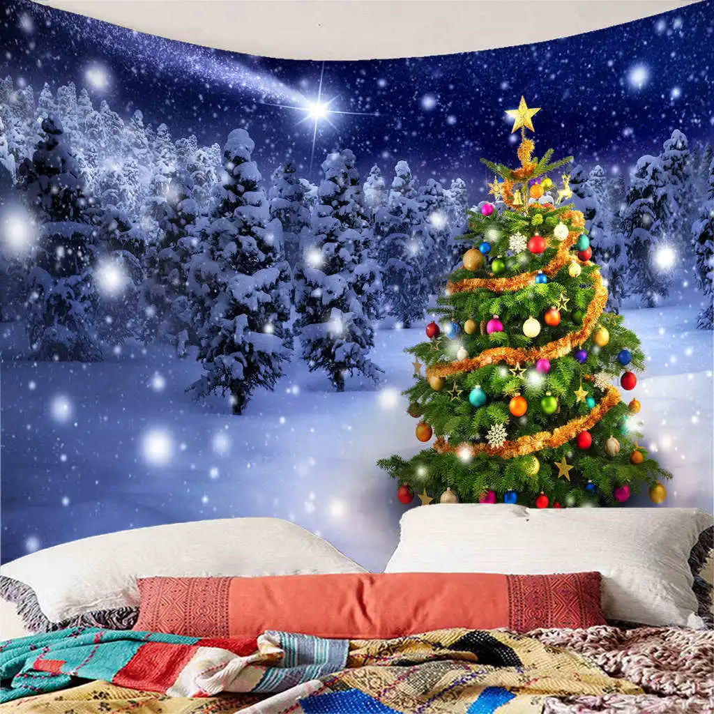 

Christmas Tree Reindeer Pattern Tapestry Wall Art Hanging Cloth Dorm Room Yoga Beach Mat Home Decor Carpet