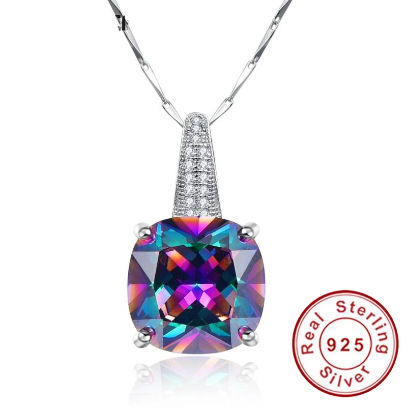 

Ladies Fashion Jewelry Rainbow Necklace Topaz 925 Sterling Silver Chain with Stone Pendants Gifts for Women Packed in Gift Box