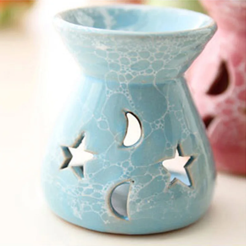 

1PC Ceramic Essential Oil Lamps Hollow Stars Moon Pattern Simple Essential Oil Fragrance Candle Incense Burners F
