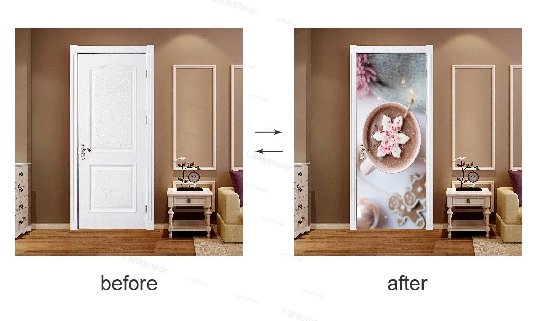

3D Diy Creative Door Decoration Stickers Food Door Stickers Cake Coffee Wallpaper Waterproof Art Home Kitchen Mural Posters