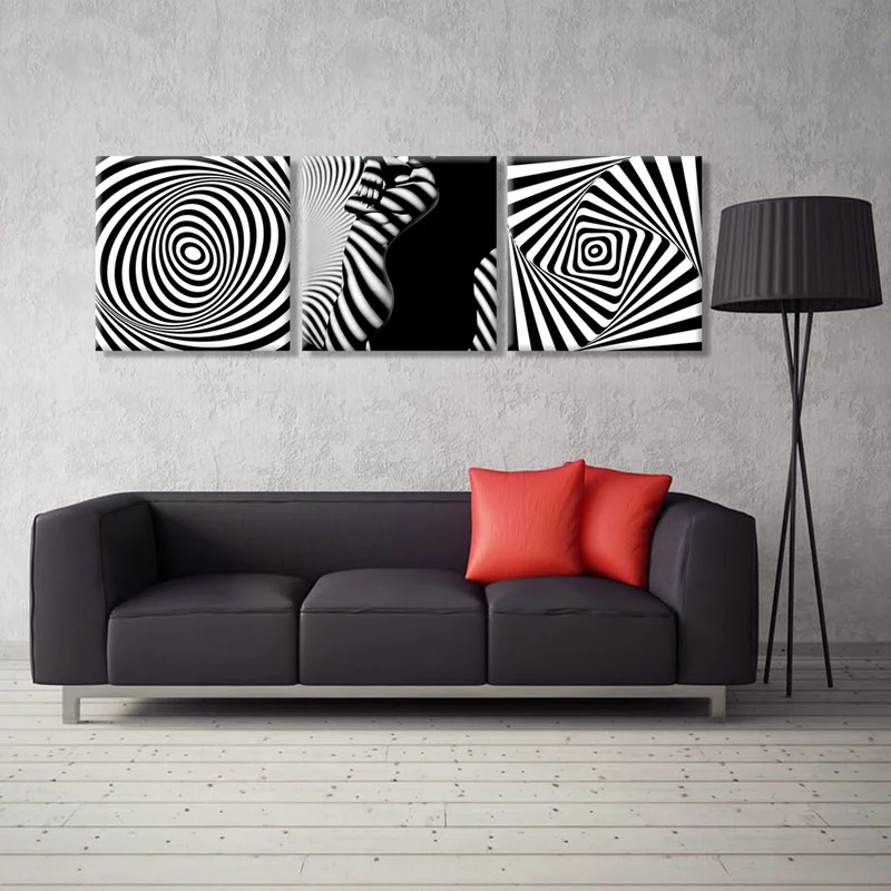 3 Pieces Abstract Stripes Wall Art Poster Sexy Lady Print Canvas Painting Modern Style Picture Living Room Home Decor | Дом и сад