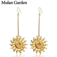 long trendy gold silver color sun flower earrings for women dangle statement earrings fashion jewelry eardrops accessories gifts