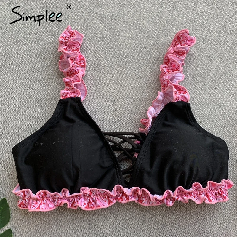 Женский купальник Simplee с рюшами на шнуровке для женщин большим вырезом и эффектом