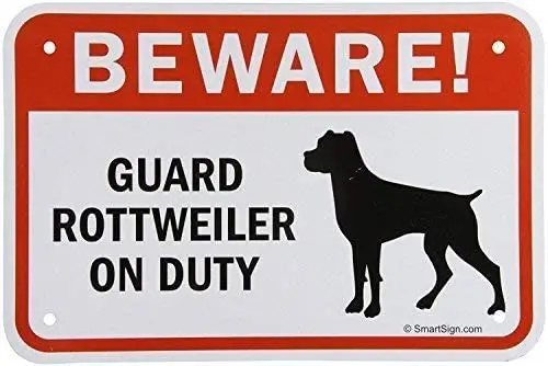 

Raul Moody Tin Sign Vintage Metal Sign Beware! Guard Rottweiler on Duty Sign Aluminum Sign 11.8" X 7.8"