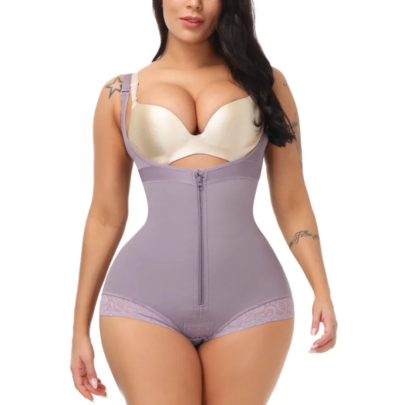 

Lace Bodysuit Firm Control Butt Lifter Adjustable Hook And Eye Open Crotch Compression Women Shapewear