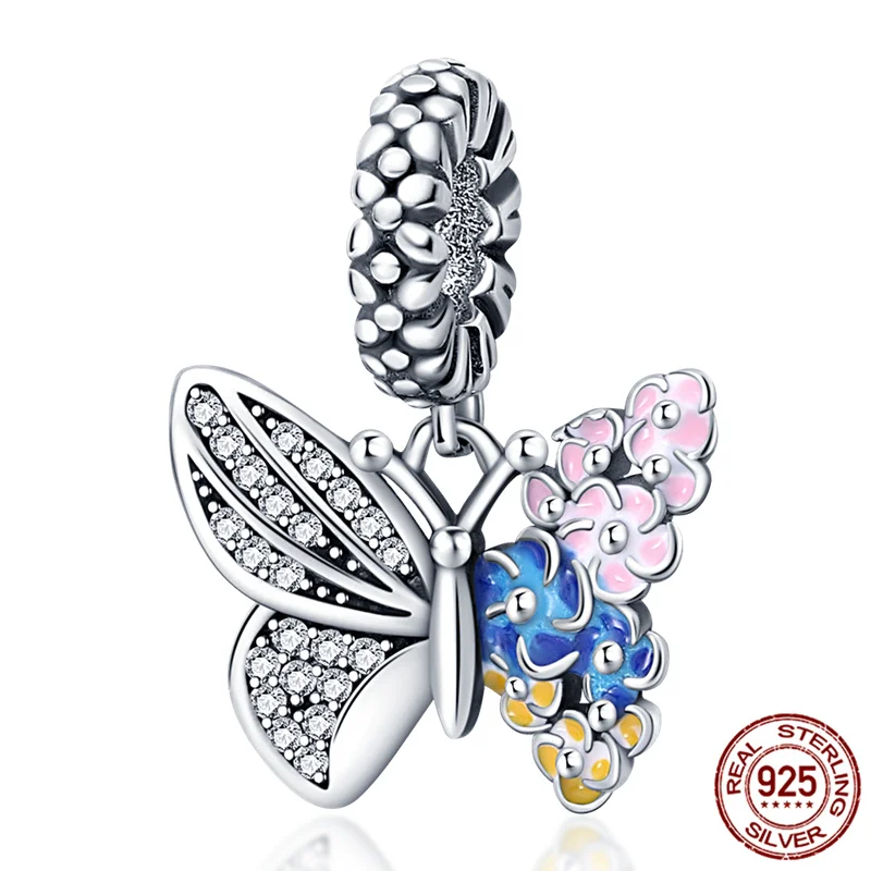 

Hot Sale Authentic 925 Silver Flower Butterfly Pendant Fit Original Pandora Bracelets Charm Dangle DIY Jewelry Woman Fine Gift