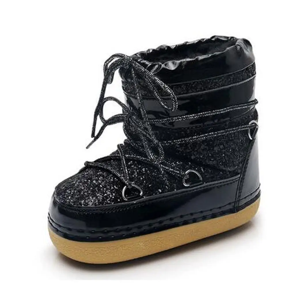 Популярные шерстяные ботинки Детская обувь с блестками на толстой подошве