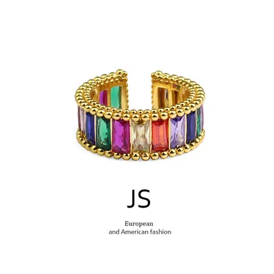 

New Trendy Diamond Ring Jewelry Seven Color Zircon Geometric Ring Rainbow Ring For Gorgeous Women's Jewelry Exquisite 2021 Style