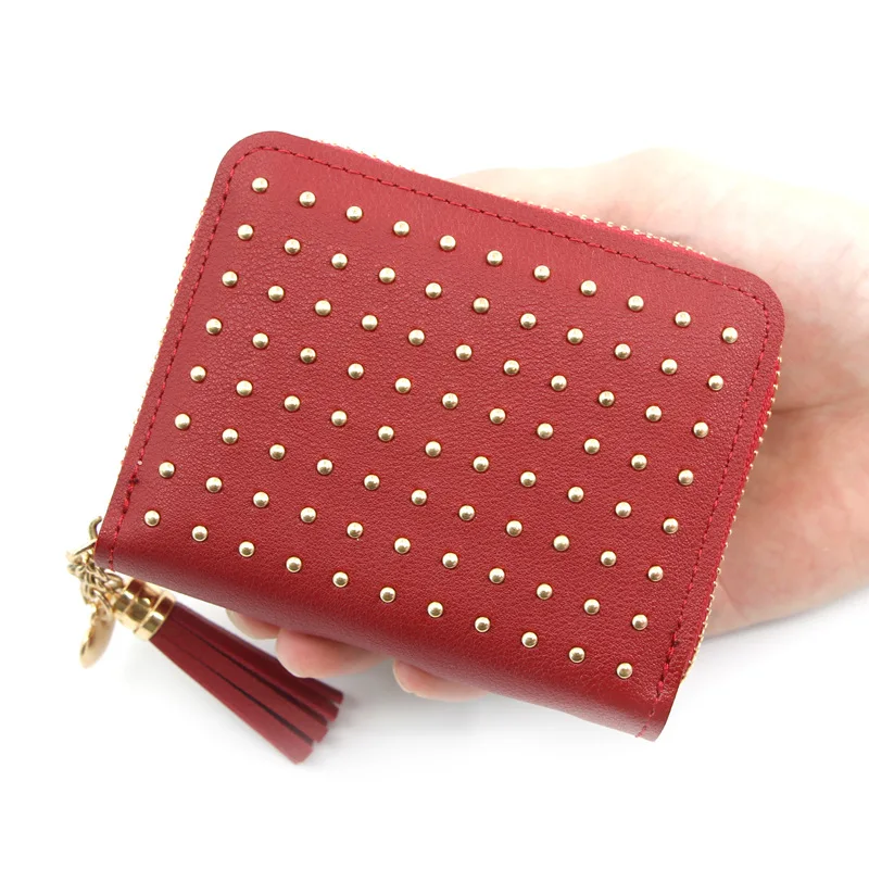 

Heart Tassel Charm Rivet Women Wallets Mini Zipper Purses Femate Coin Bags PU Leather Card Holder Girl Gifts PA08
