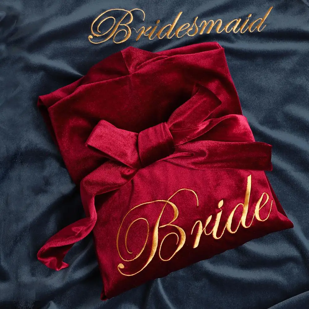 Женская бархатная ночная рубашка красная для невесты и подружки Свадебный