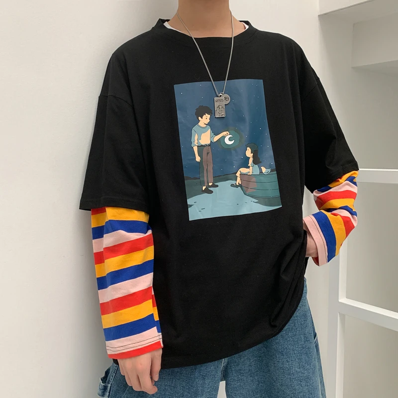 Футболка мужская с длинным рукавом модная повседневная рубашка в полоску