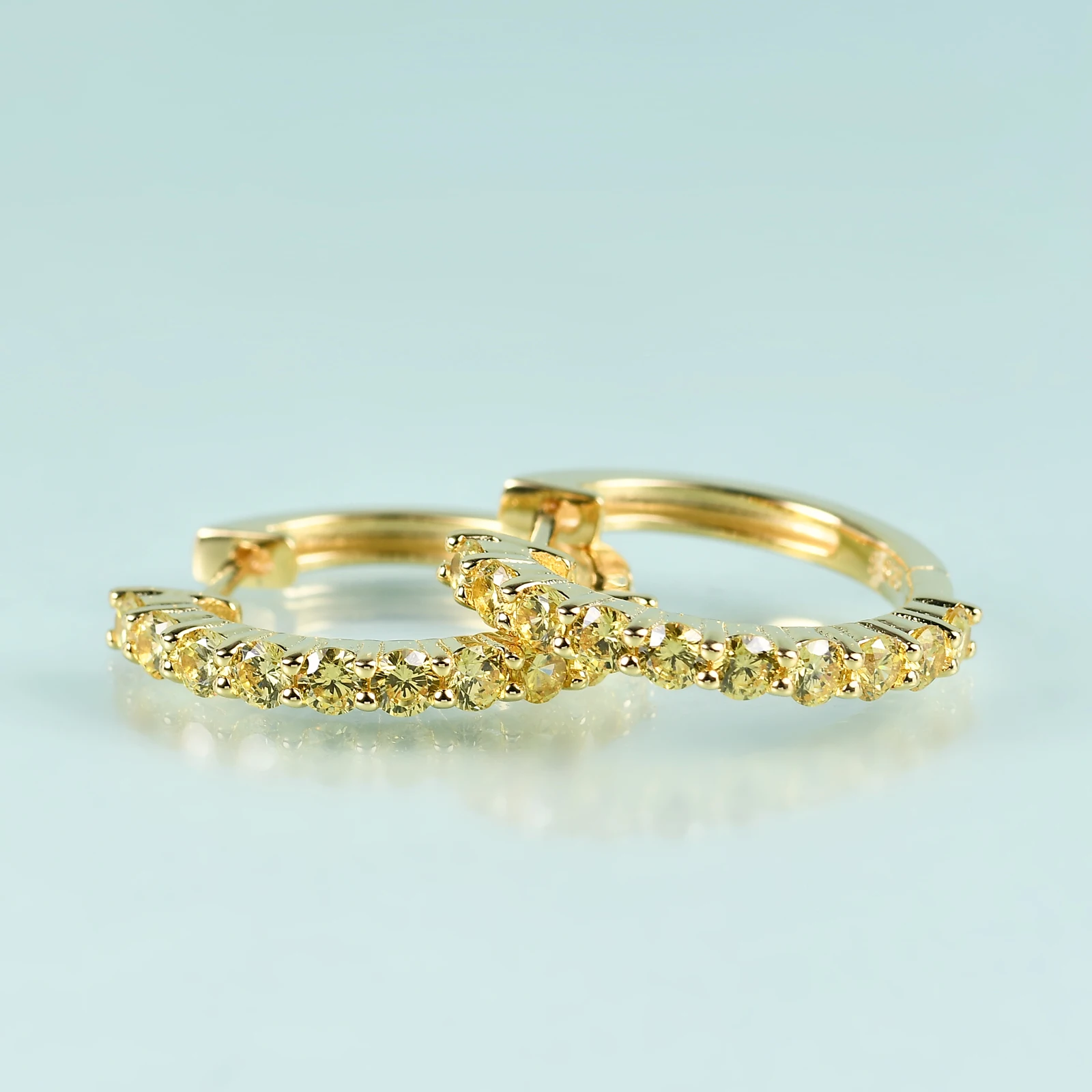 

GEM'S BEAUTY 14K Gold Filling Sterling Silver Hoop Earrings Handmade Round Dark Golden Simulant Diamond For Women Earrings