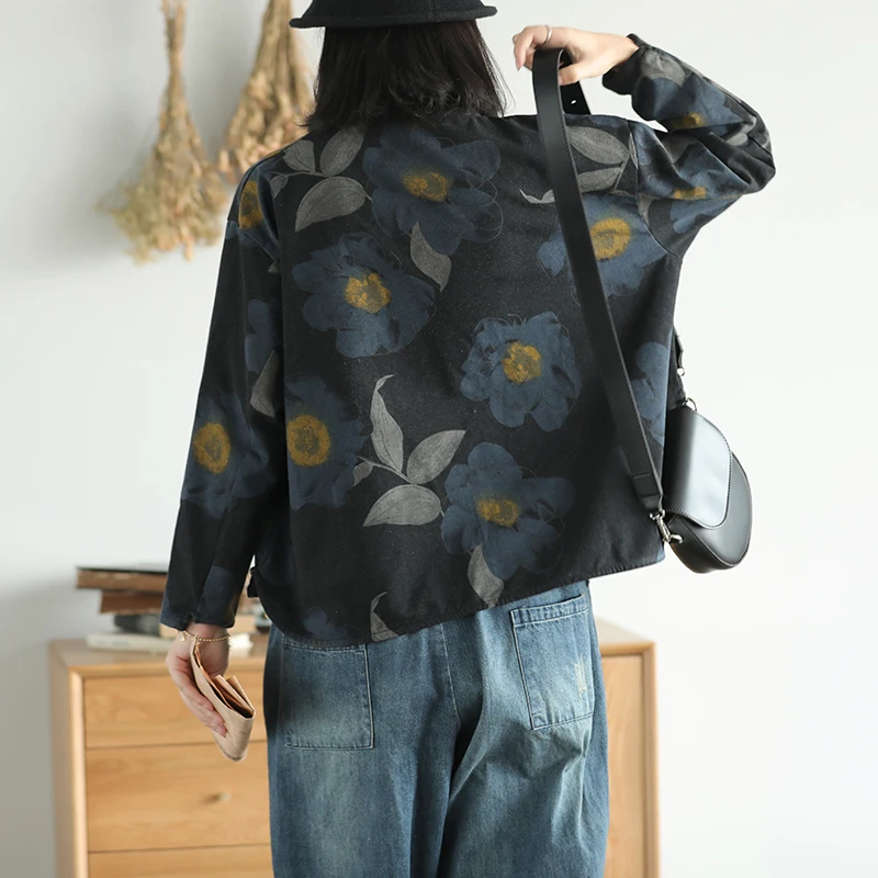 Женское пальто с длинным рукавом Johnature Осеннее хлопковое однобортное карманами и