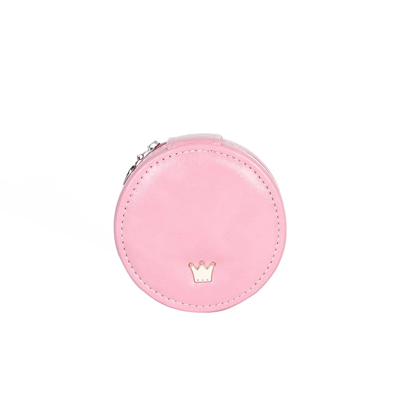 Креативный милый круглый косметический ящик мини-кожаный зеркальный для