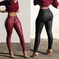 fashion high waist pu leather pants for women ladies skinny leggings slim sexy pants casual ladies black red capris