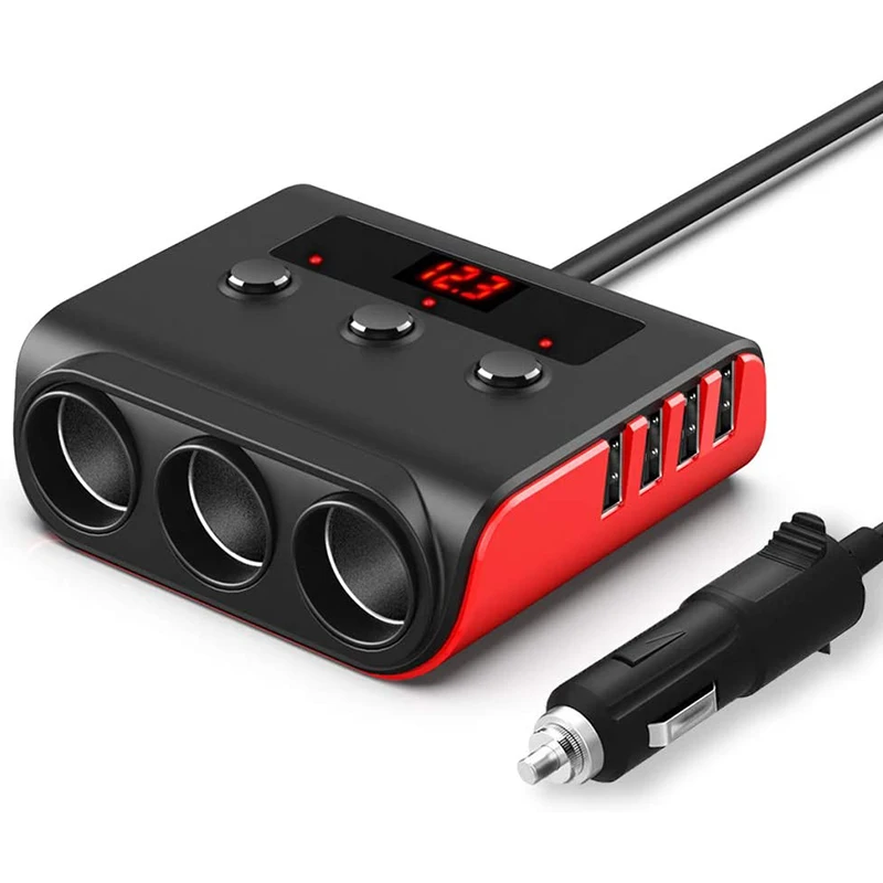 

3 разветвитель прикуривателя с 4 USB-портами, автомобильное зарядное устройство, быстрая зарядка, независимый переключатель напряжения, дисп...