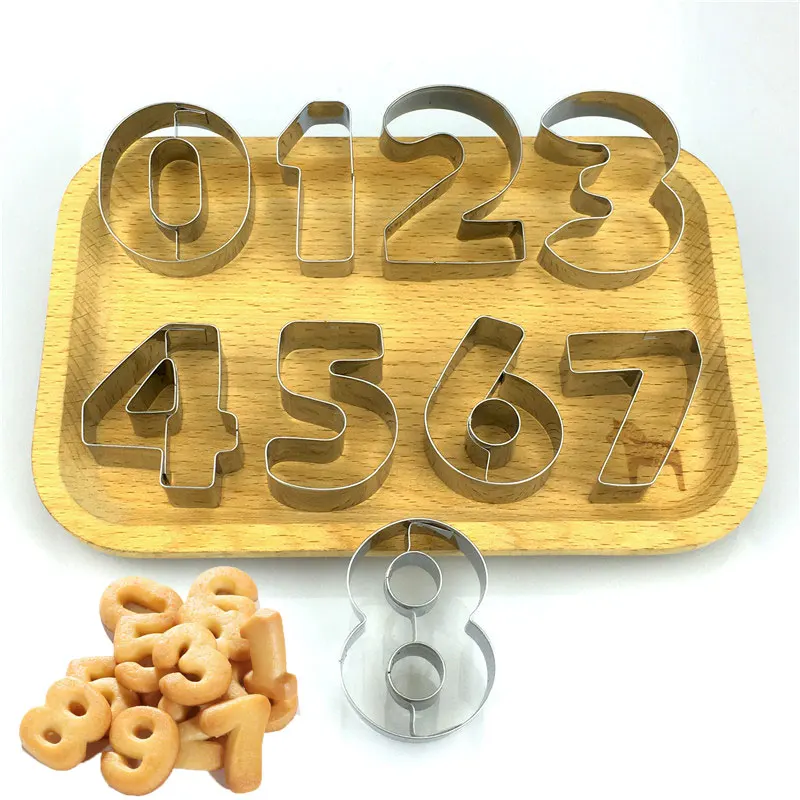 

Stainless Steel Cookie Cutters Moulds 9PCS/Set 0-8 Numbers Cute Candy Biscuit Molds DIY Kitchen Baking Tools Molds For Baking