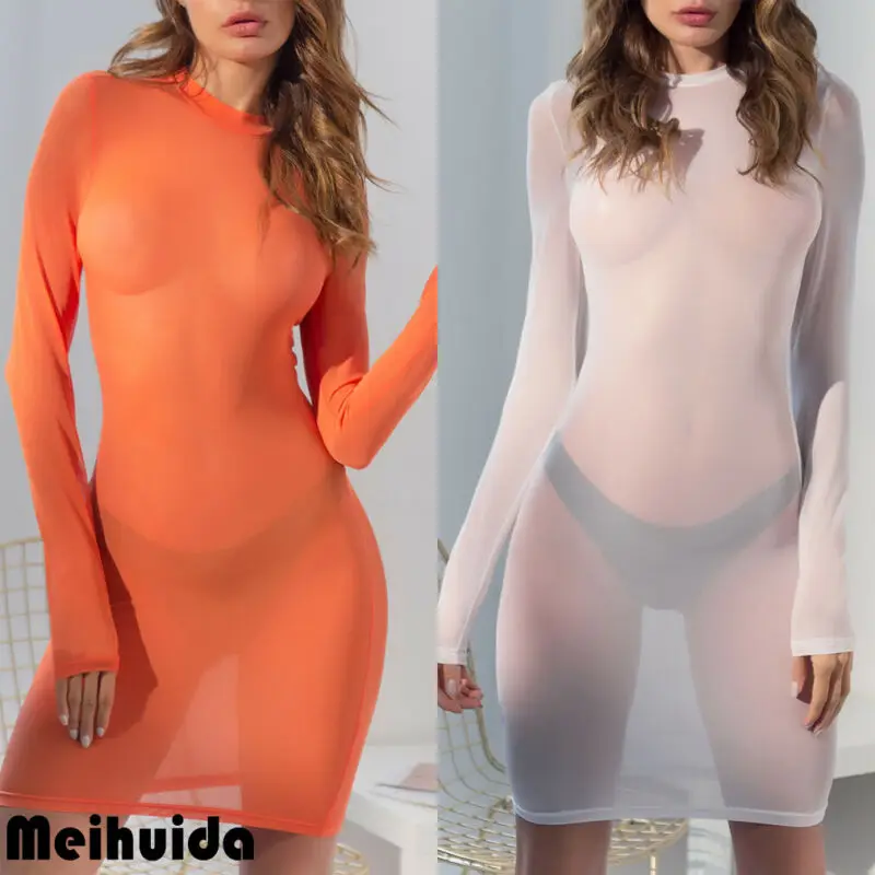 Женское сексуальное облегающее Сетчатое платье с длинным рукавом вечернее