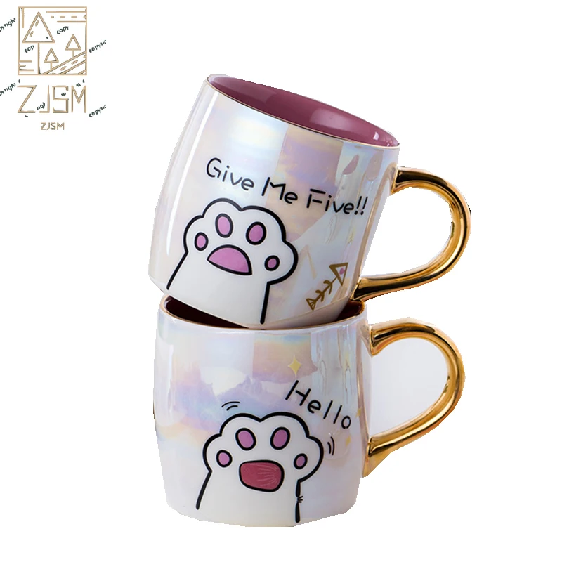 

Cat Claw Cup Cute Creative Cartoon Ceramics Coffee Milk Tea Mugs With Lid and Spoon Friends Gifts Office Exquisite Decorations