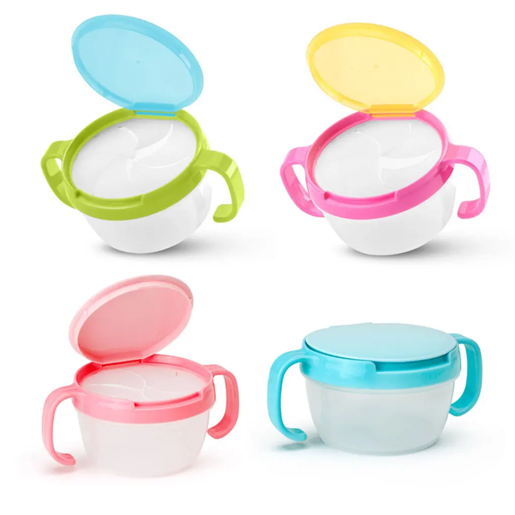 

Baby Snacks Bowl Children Kids Food Storage Dishes Anti Spill 360 Rotate Baby Feeding Plate Tableware 9*8*6CM