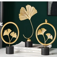 golden ginkgo leaf ornaments miniature metal figurinas creative living room desk decoration modern garden decor accessories