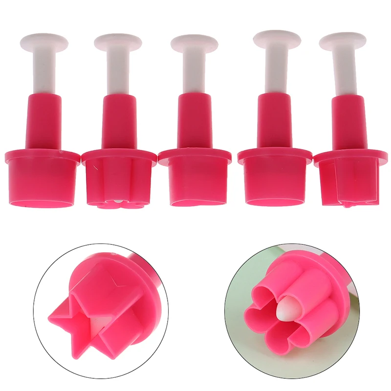 

5PCS Plum Star Button Shape Biscuit Cutters Cookie Stamps Plunger Cutter Fondant Molds Embossing Spring Mold Baking Tool