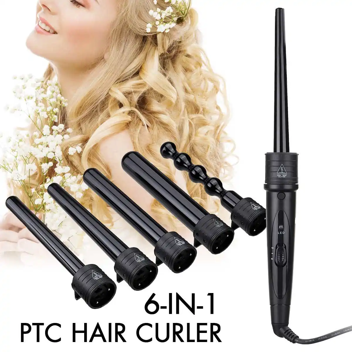 

6 in 1 9-32mm Ceramic Hair Curling Iron Machine Crimper Professional Hair Curler Wand Crimp Corrugation for Hair Styling Tools