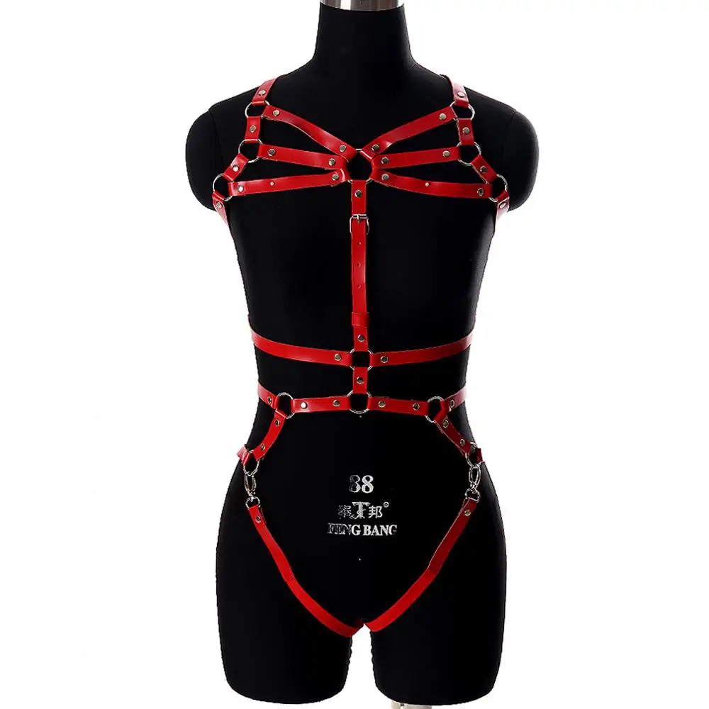 

Hot Selling Gothic Dance Club Rave for Womens Rivet Clubwear Leather Garter Set Sexy Harness Cage Adjustable Suspenders Belts