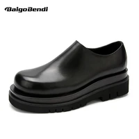 recommand mens flatforms man slip on thick heel leather shoes cool boy height increasing shoes