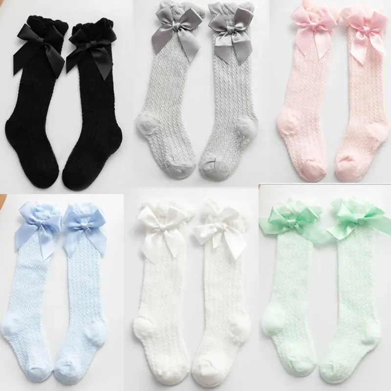 Calcetines de malla con lazo para ni&ntilde;os y beb&eacute;s, medias finas antimosquitos, de rayas verticales, princesa gir-0