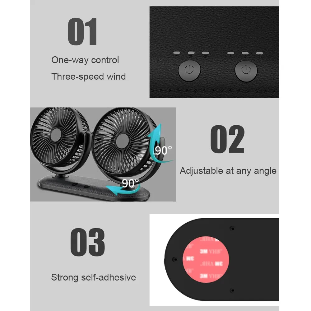 

12/24V Portable Mini Car Fan 360 Degree All-Round Adjustable Auto Air Cooling Dual Head Usb Fans Quiet Small Desktop Fan