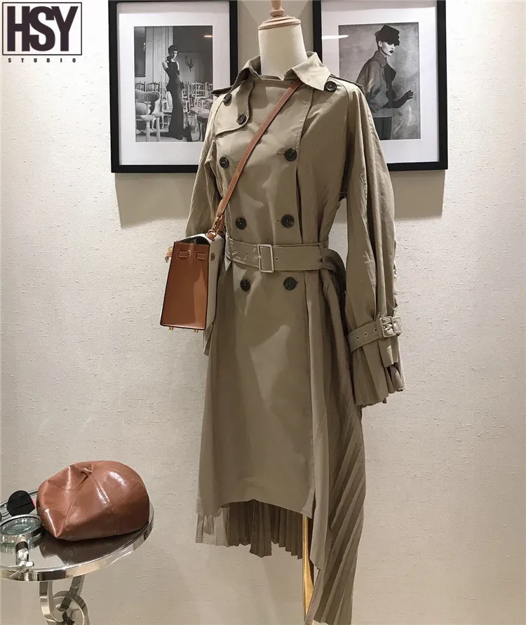 【HSY】2019 осенний британский стиль для женщин ветровка Классический хаки
