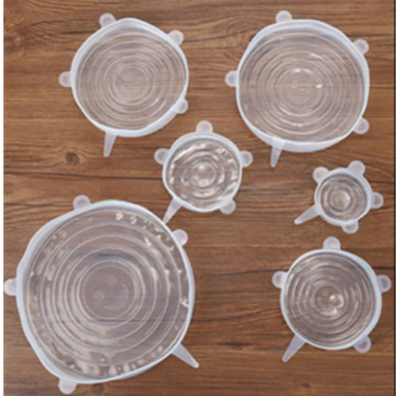 6 Pcs Silicone Stretch Lids Reusable Airtight Food Wrap Covers Keeping Fresh Seal Bowl Stretchy Cover Kitchen Cookware | Дом и сад
