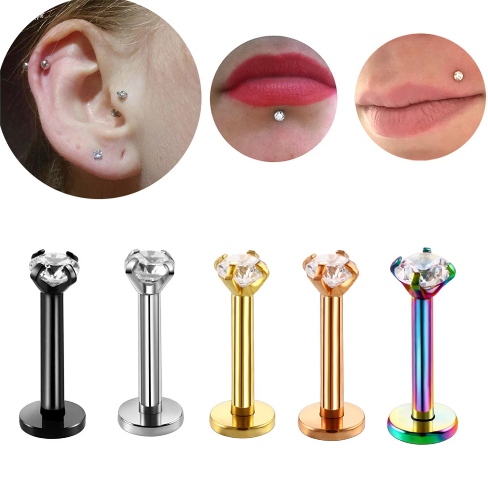 

1PCS Crystal Labret Piercing Ring Lip 16GSurgical Steel Zircon Cartilage Tragus Piercing Earring Stud Pircing Levre Body Jewelry