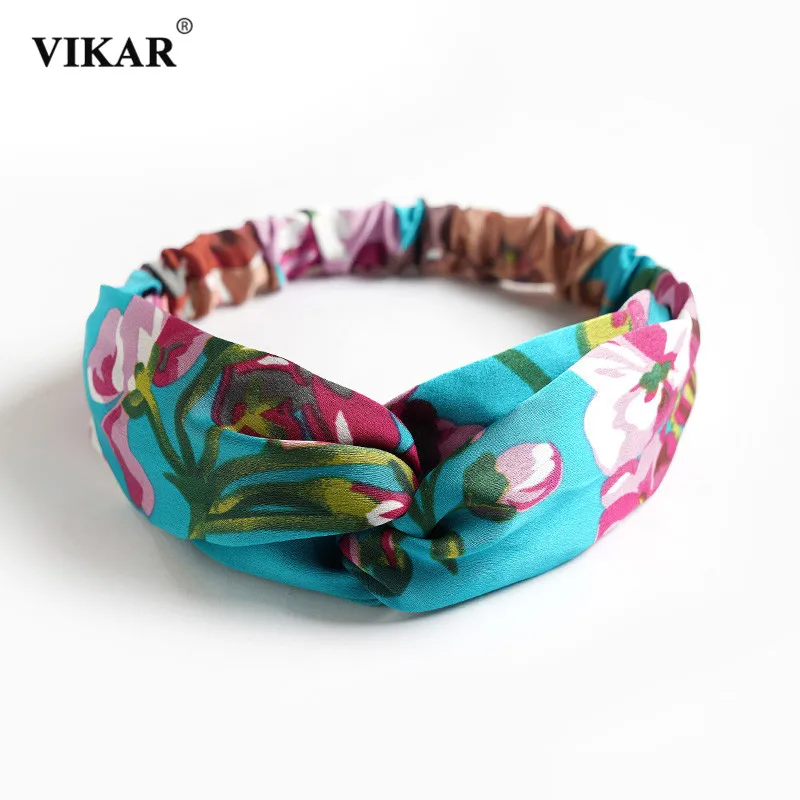 VIKAR Women Satin Geranium Print Headband Hair Accessories Elastic Band Bandanas Hairbands Headwrap Sweet Knotted Headwear |