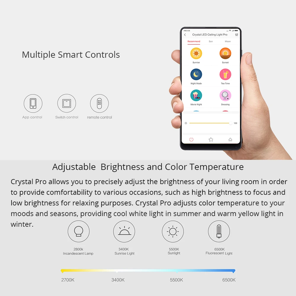 Светильник Yee Arwen Smart LED цветной потолочный светильник 550c емая яркость работает с