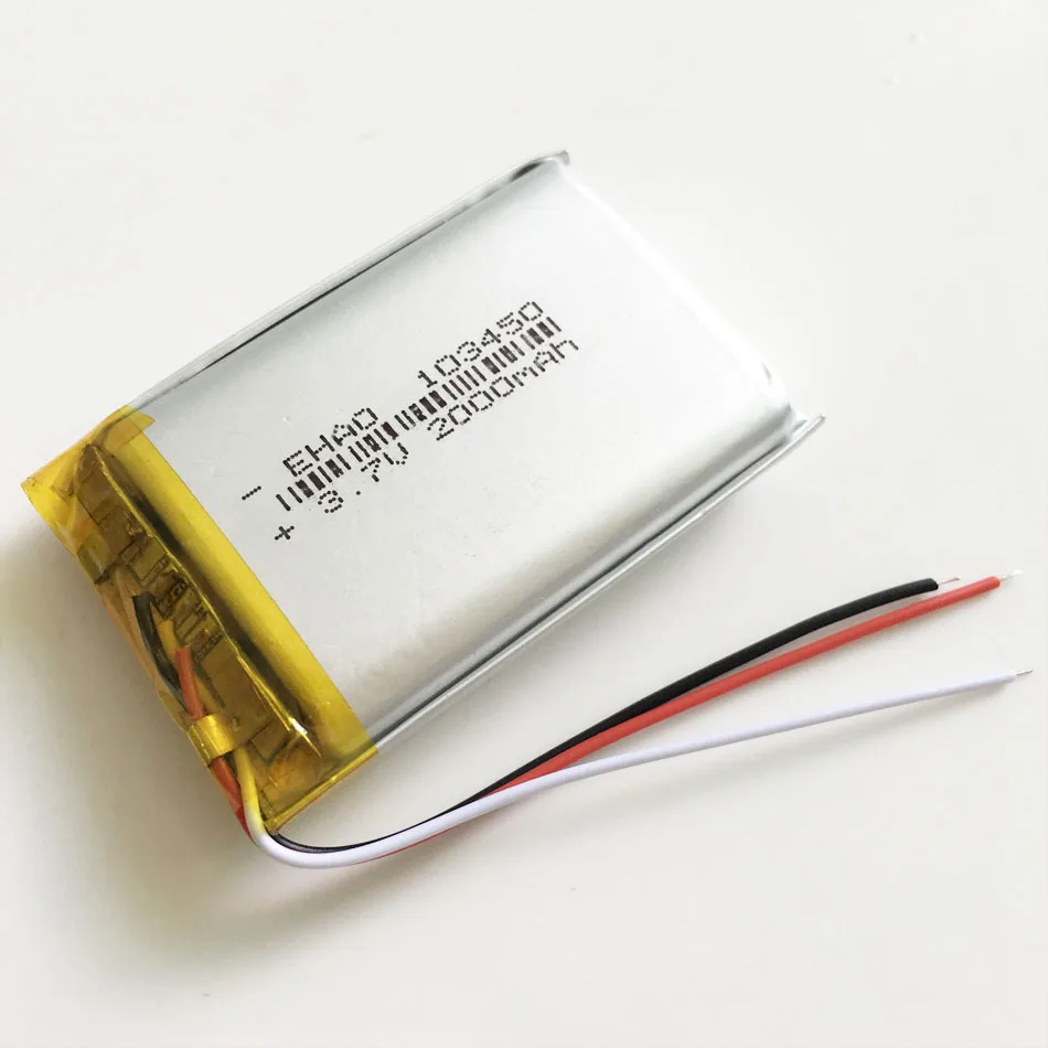 Лот 10 шт 2000mAh 3,7 V литий-полимерная LiPo аккумуляторная батарея 3 провода 103450 для Mp3 DVD PAD камера PSP gps ноутбук планшет ПК