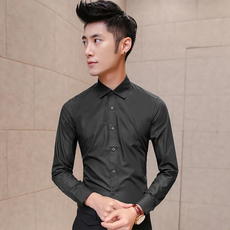 

Men's Long Sleeve Shirt Male Fund Solid Color Leisure Slim Fit Shirts Wear Casual Tops