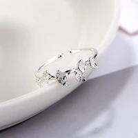2021 new elegant ginkgo leaf finger rings for women vintage bijoux silver color opening adjustable rings trendy wedding jewelry
