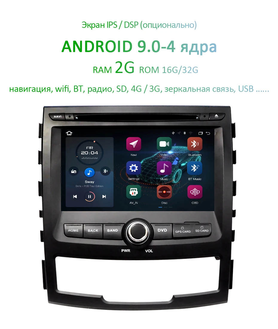 DSP ips экран 4G 64G Android 9,0 AV выход 2 DIN Автомобильный dvd-плеер для SSANGYONG KORANDO gps навигация радио мультимедиа Sterero