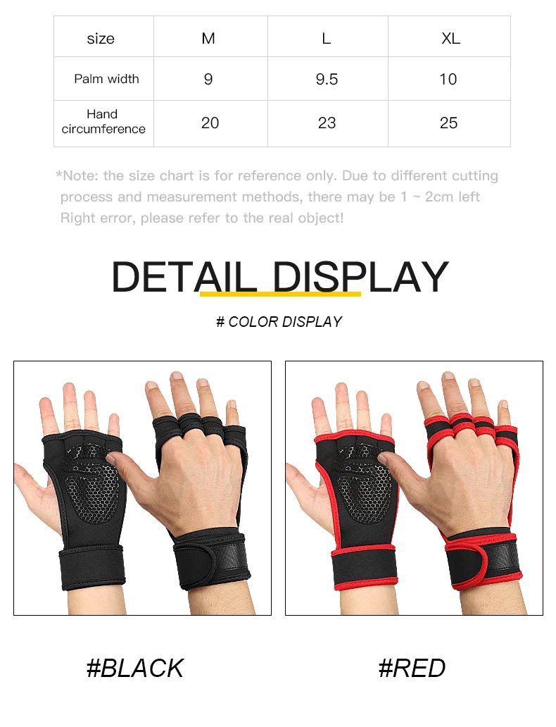 

Professional Fitness Gloves Non-Slip Yoga Exercise Men Women Power Weight Lifting Sport Dumbbell Gloves Black Red