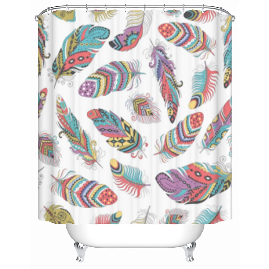 

Colorful Feather Shower Curtain Home Decor Curtain Bathroom Polyester Bathtub Curtain Set With Hooks Waterproof Shower Curtains